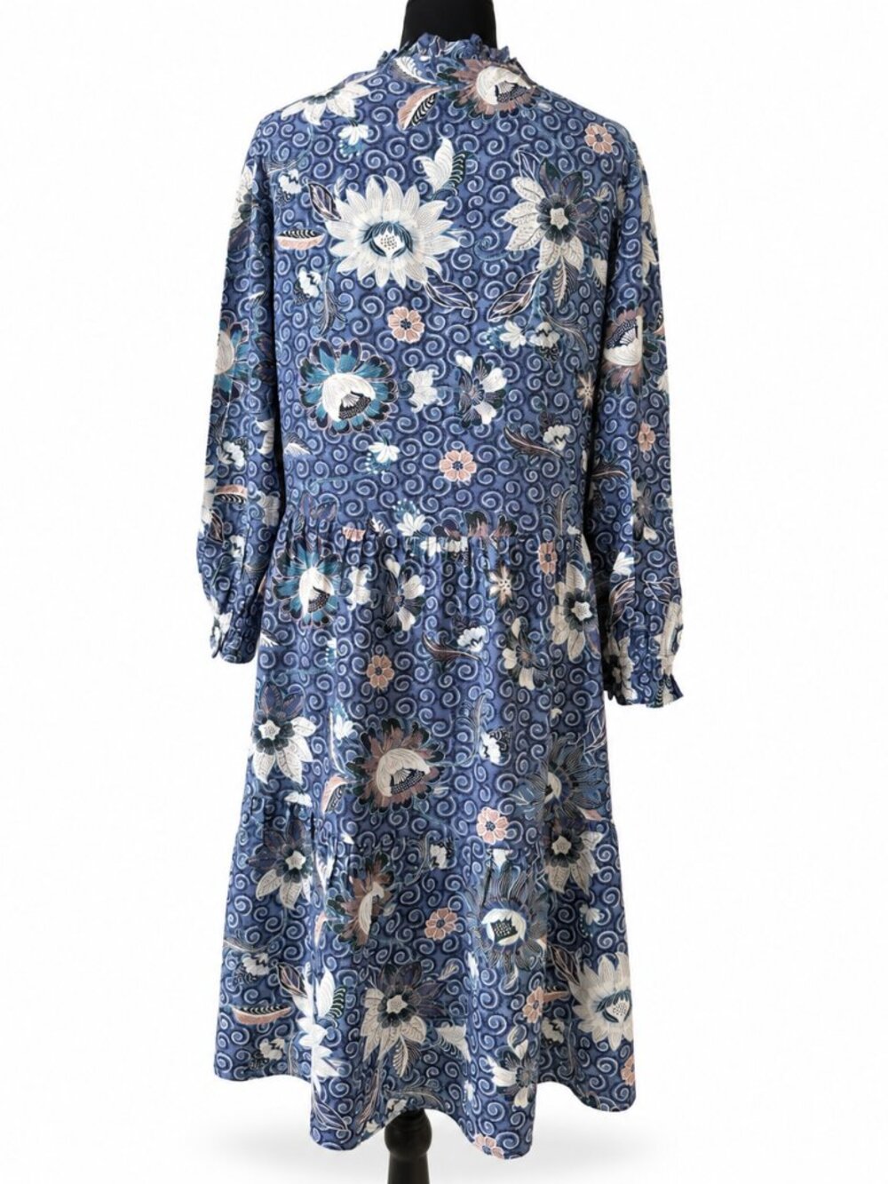 LOFT Blue Floral Long Sleeve Tiered Dress Size M - Picture 2 of 14